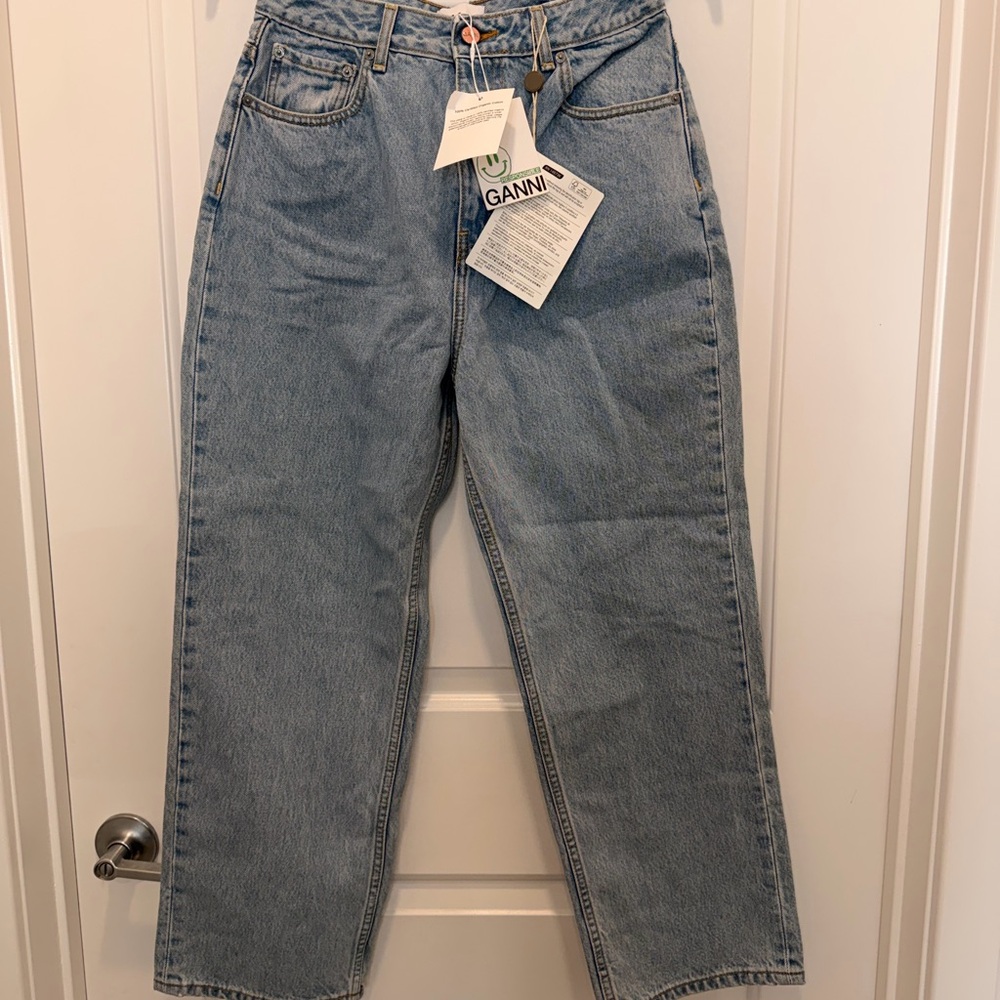 GANNI Faded cropped high-rise tapered jeans
